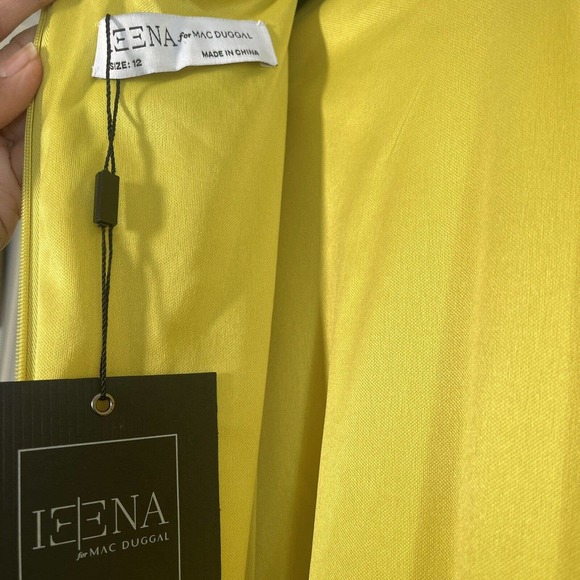 New never used Ieena Mac Duggal Chartreuse Satin Long Blouson Slv Gown s… - Picture 4 of 16